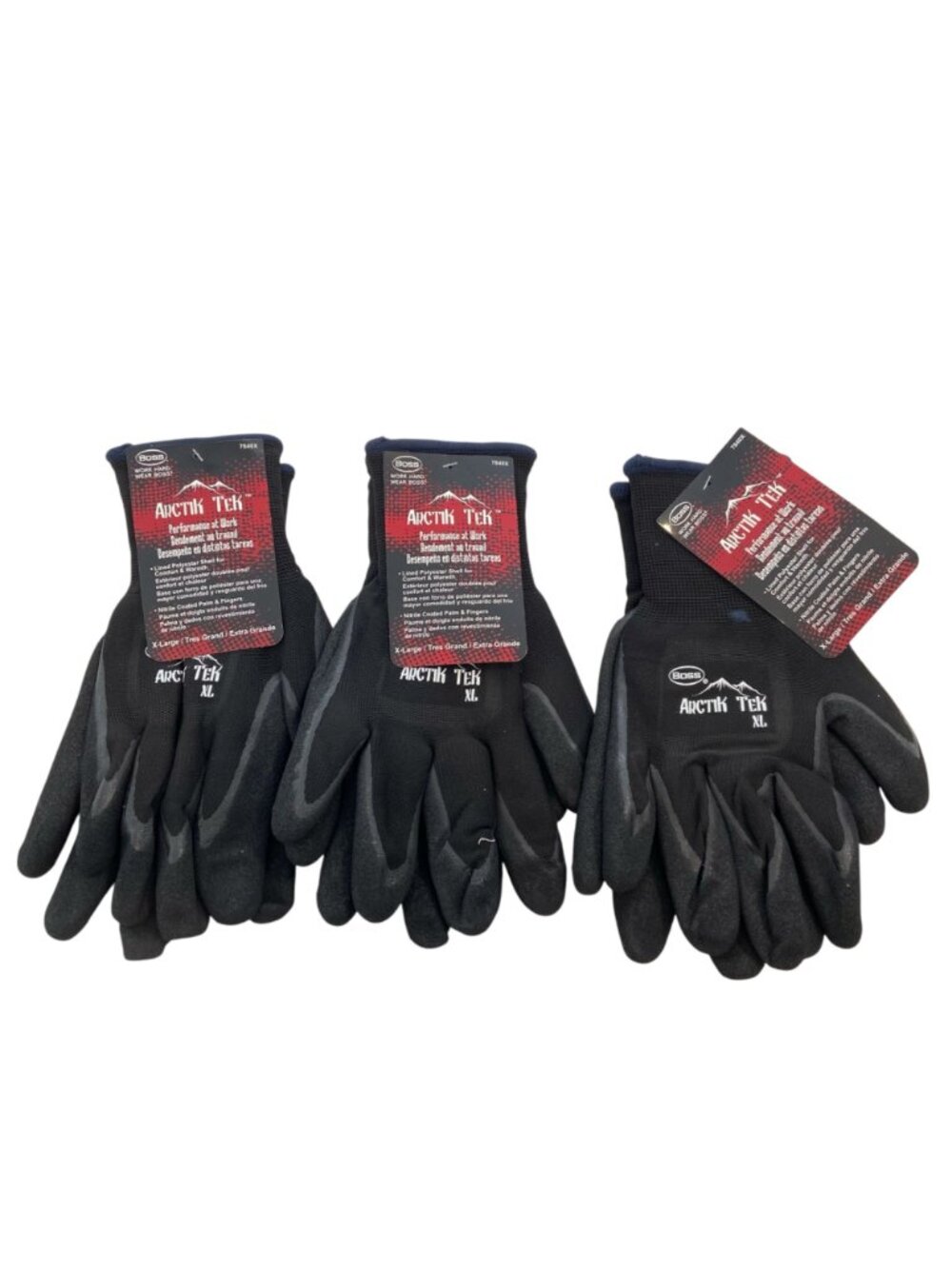 Boss Arctik Tek Nitrile-Coated XL Gloves For Work & Warmth Black Set Of 3 pairs